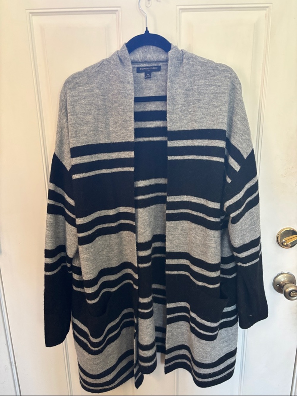 Banana Republic Gray & Black Striped Long Open Cardigan